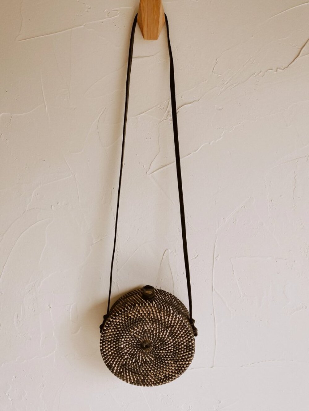 Village Thrive Round Rattan Purse in Black - Picture 2 of 3